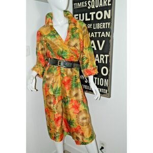 Street Fashion Wrap Dress Plus Size 1X Vintage Asian Satin‎ Gold Yellow Green